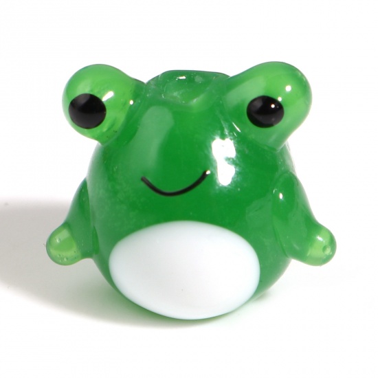 Picture of Lampwork Glass Beads Frog Animal Green About 16mm x 15mm - 15mm x 14mm, Hole: Approx 2.5mm, 1 Piece