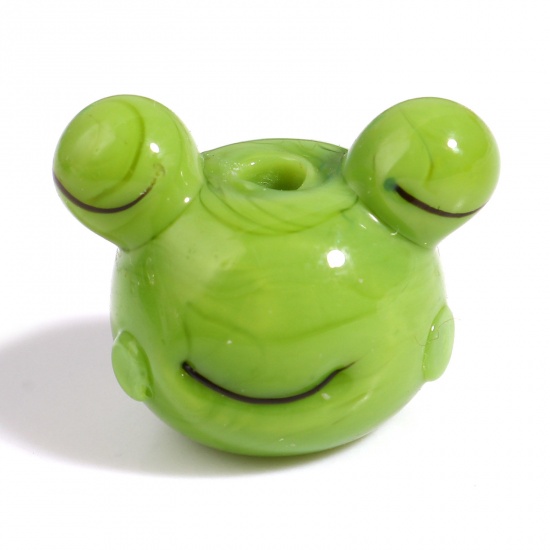Picture of Lampwork Glass Beads Frog Animal Green About 16mm x 14mm, Hole: Approx 2.5mm, 1 Piece