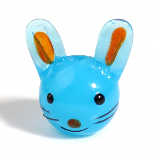 Picture of Lampwork Glass Beads Rabbit Animal Blue About 17mm x 17mm, Hole: Approx 2.3mm, 1 Piece