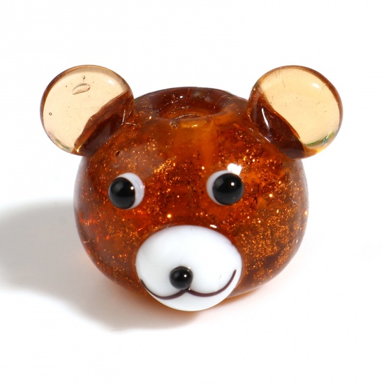 Picture of Lampwork Glass Beads Bear Animal Coffee Glitter About 19mm x 13mm - 18mm x 13mm, Hole: Approx 2.5mm, 1 Piece
