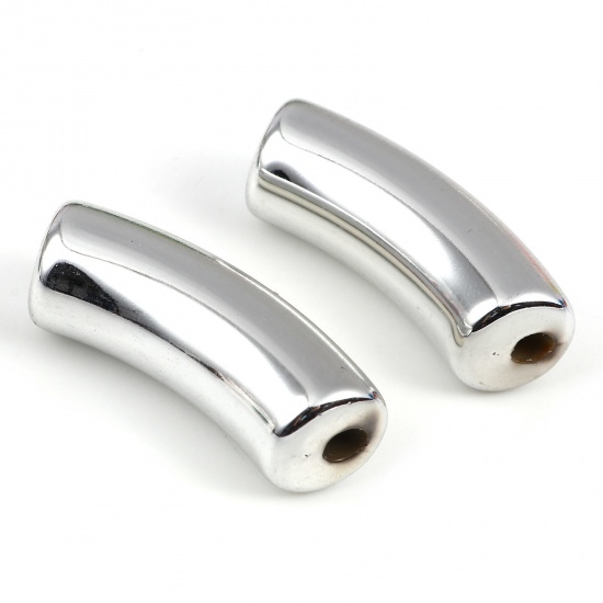 Picture of Acrylic Beads Silver Color About 3.4cm x 1.3cm, Hole: Approx 1.1mm, 20 PCs