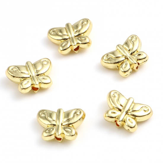 Immagine di Lega di Zinco Insetto Perline Farfalla Oro Placcato Circa 11mm x 8mm, Foro:Circa 1.4mm, 10 Pz