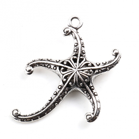 Image de Pendentifs Bijoux d'Océan en Alliage de Zinc Etoile de Mer Argent Vieilli 48mm x 40mm, 1 Pièce