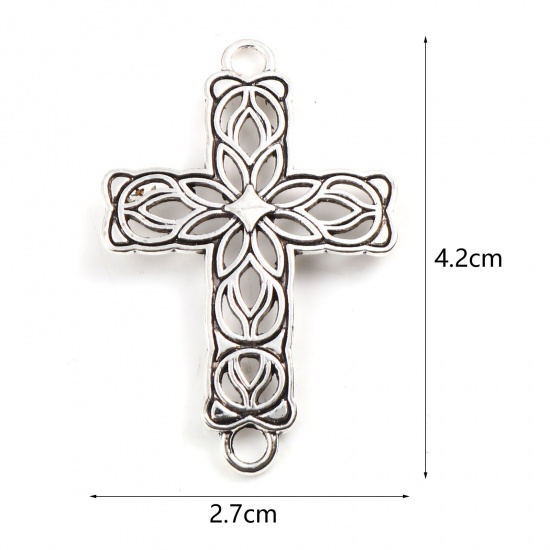 Picture of Zinc Based Alloy Religious Connectors Cross Antique Silver Color Filigree 42mm x 27mm, 10 PCs