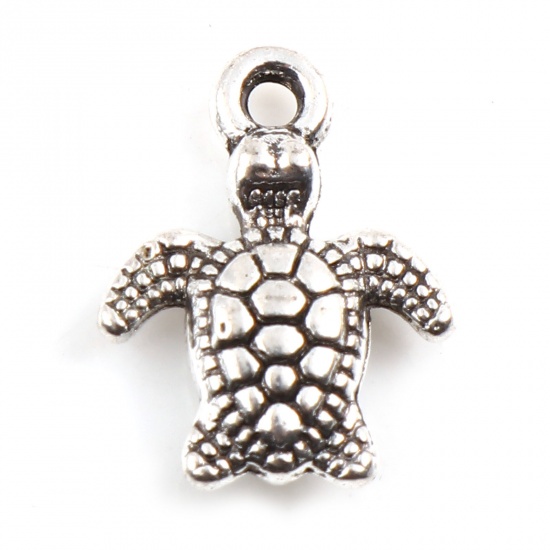 Immagine di Lega di Zinco Gioielli Oceanici Charms Tartaruga di Mare Argento Antico 13mm x 10mm , 50 Pz