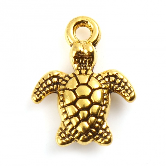 Immagine di Lega di Zinco Gioielli Oceanici Charms Tartaruga di Mare Oro Antico 13mm x 10mm , 50 Pz