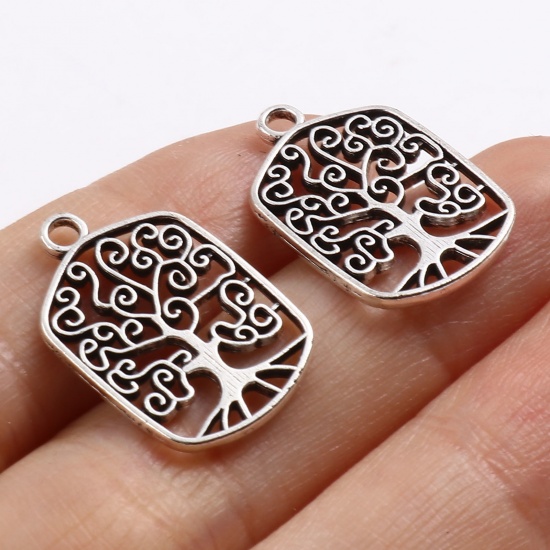 Picture of Zinc Based Alloy Religious Charms Geometric Antique Silver Color Tree of Life 22mm x 14mm, 20 PCs