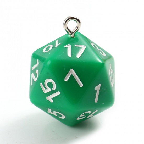 Picture of Acrylic Charms Dice Silver Tone Green 27mm x 21mm, 5 PCs