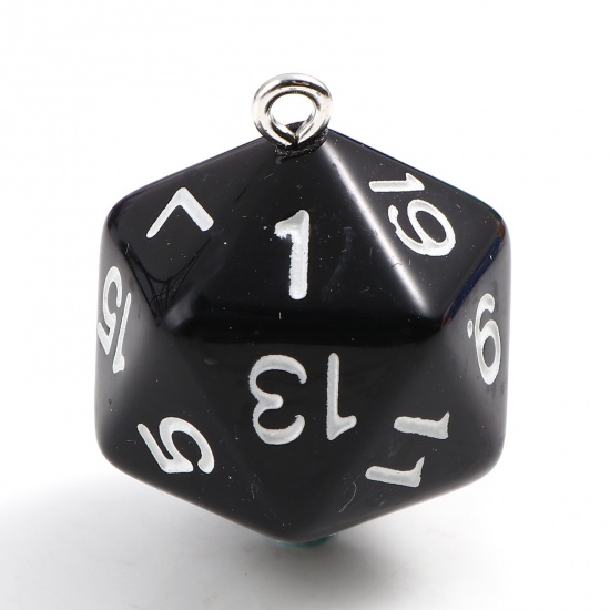 Picture of Acrylic Charms Dice Silver Tone Black 27mm x 21mm, 5 PCs