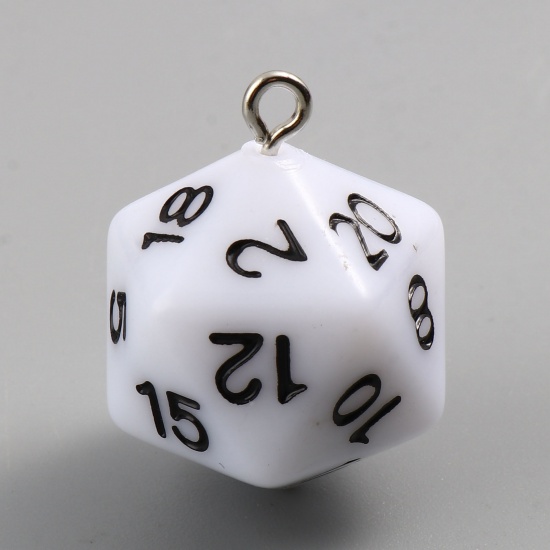 Picture of Acrylic Charms Dice Silver Tone White 27mm x 21mm, 5 PCs