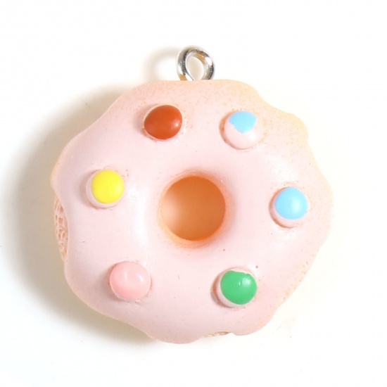 Picture of Resin Charms Donut Dot Silver Tone Light Pink 26mm x 23mm - 24mm x 21mm, 5 PCs