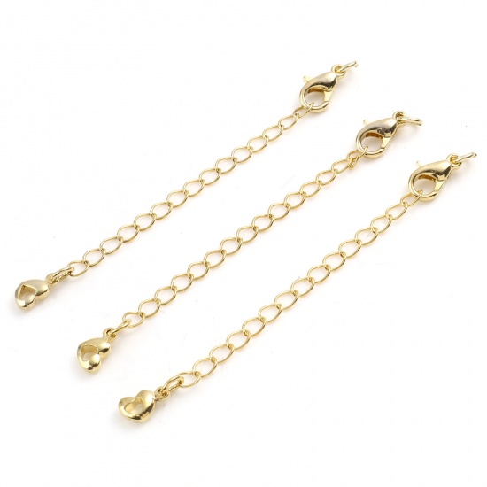 Picture of Brass Extender Chain Gold Plated Heart 7cm(2 6/8") long, 2 PCs                                                                                                                                                                                                