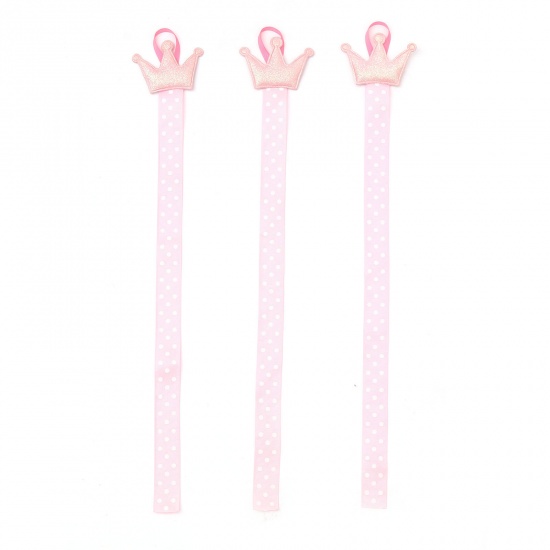 Picture of Fabric Hair Holder Clip Organizer Wall Hanging Decoration Hair Clips Hanger For Baby Girls Room White & Pink Crown Dot Glitter 52cm long - 50cm long, 2 PCs