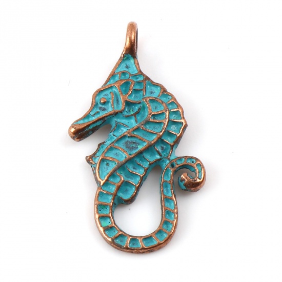 Picture of 10 PCs Zinc Based Alloy Patina Charms Antique Copper Seahorse Animal Marine Animal 28mm x 16mm