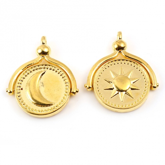 Picture of Zinc Based Alloy Double Sided Pendants Sun Gold Plated Moon Rotatable 34mm x 28mm, 2 PCs