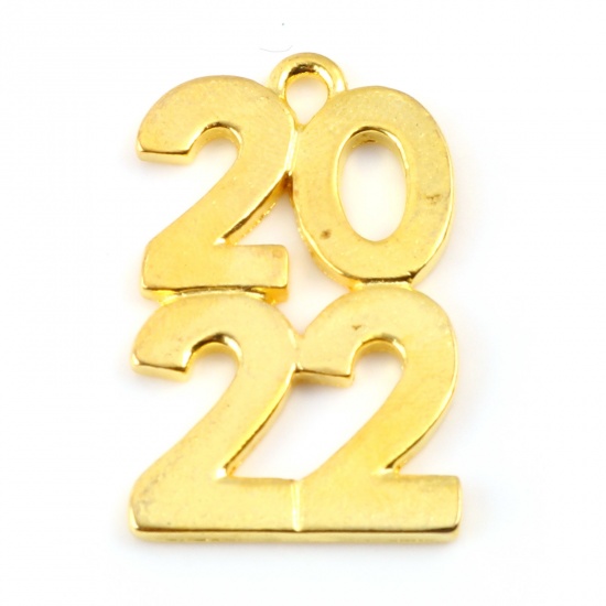 Picture of Zinc Based Alloy Year Charms Gold Plated Message " 2020 " 27mm x 17mm, 10 PCs