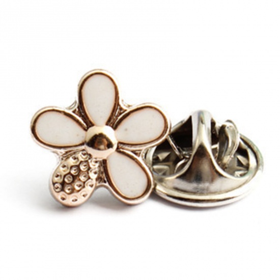 Picture of 2 PCs Zinc Based Alloy & ABS Metal Detachable Instant Snap Tack Fastener Jeans Buttons Pant Waistband Extender White Flower 10mm-12mm