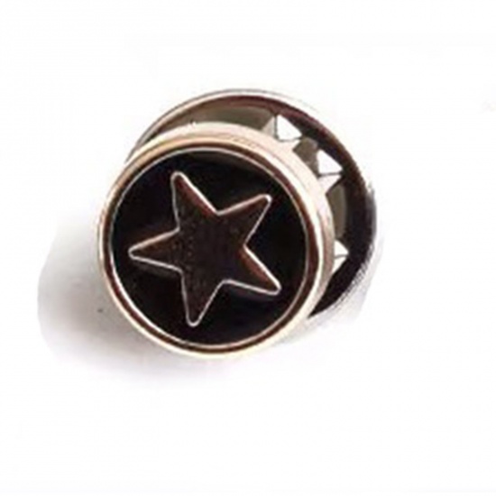 Picture of 2 PCs Zinc Based Alloy & ABS Metal Detachable Instant Snap Tack Fastener Jeans Buttons Pant Waistband Extender Black Round Pentagram Star 10mm-12mm