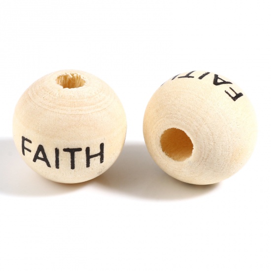 Immagine di Legno Separatori Perline Tondo Naturale Lettere " FAITH " Circa: 16mm Dia, Foro: Circa 4.5mm-5mm, 20 Pz