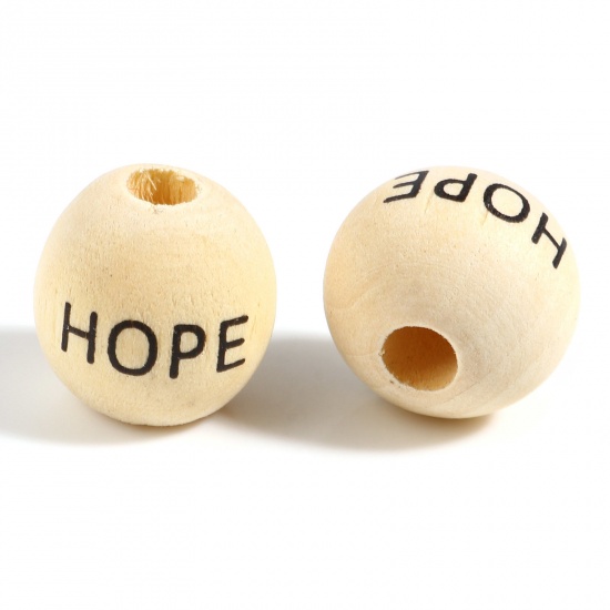Immagine di Legno Separatori Perline Tondo Naturale Lettere " Hope " Circa: 16mm Dia, Foro: Circa 4.5mm-5mm, 20 Pz