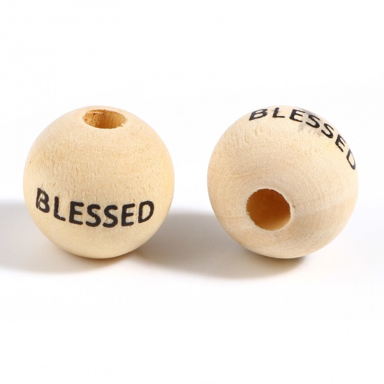 Immagine di Legno Separatori Perline Tondo Naturale Lettere " Blessed " Circa: 16mm Dia, Foro: Circa 4.5mm-5mm, 20 Pz