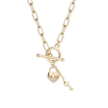 Picture of Eco-friendly Vacuum Plating Stylish Stylish 18K Real Gold Plated Copper & Rhinestone Paperclip Chain Heart Pendant Necklace For Women Mother's Day
