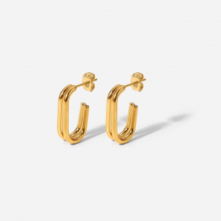 Eco-friendly Simple & Casual Stylish 18K Gold Plated 304 Stainless Steel Geometric Hoop Earrings For Women Party 20.5mm, 1 Pair