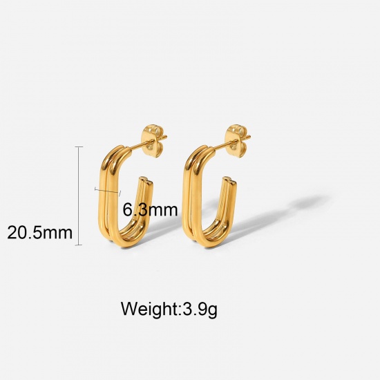 Picture of Eco-friendly Simple & Casual Stylish 18K Gold Color 304 Stainless Steel Geometric Hoop Earrings For Women Party 20.5mm, 1 Pair