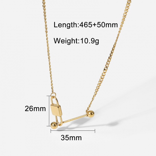 Picture of 1 Piece Vacuum Plating Stainless Steel Necklace 18K Real Gold Plated Gold Plated Lock 46.5cm(18 2/8") long