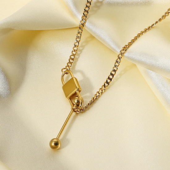 Picture of Stainless Steel Necklace 18K Real Gold Plated Gold Plated Lock 46.5cm(18 2/8") long, 1 Piece