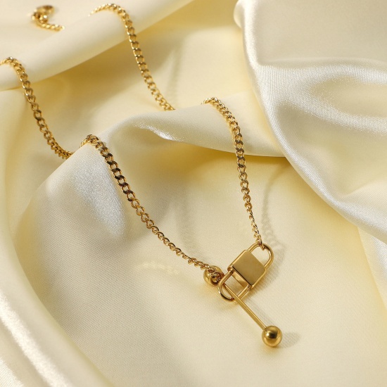 Picture of 1 Piece Vacuum Plating Stainless Steel Necklace 18K Real Gold Plated Gold Plated Lock 46.5cm(18 2/8") long