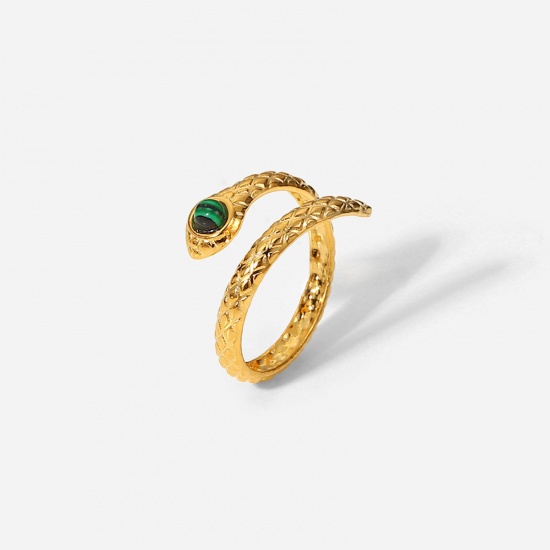 Picture of Eco-friendly Stylish Stylish 18K Gold Color Green 304 Stainless Steel Open Adjustable Snake Animal Rings For Women 1 Piece