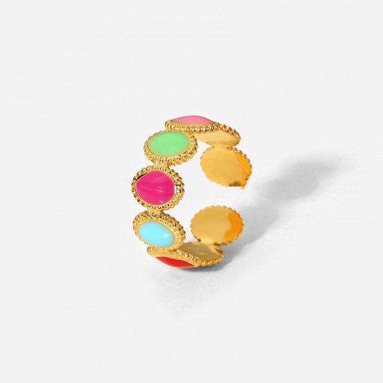 Bild von Umweltfreundlich Stilvoll Stilvoll 18K Gold Bunt 304 Edelstahl Offen Verstellbar Oval Emaille Ring Für Frauen 1 Stück