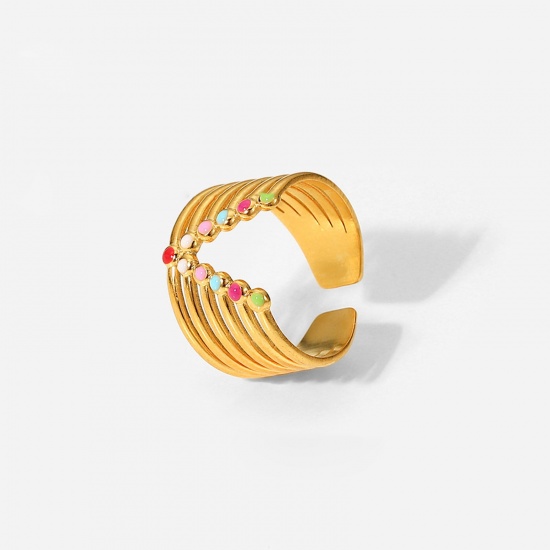 Bild von Umweltfreundlich Stilvoll Stilvoll 18K Gold Bunt 304 Edelstahl Offen Verstellbar V-Form Emaille Ring Für Frauen 1 Stück