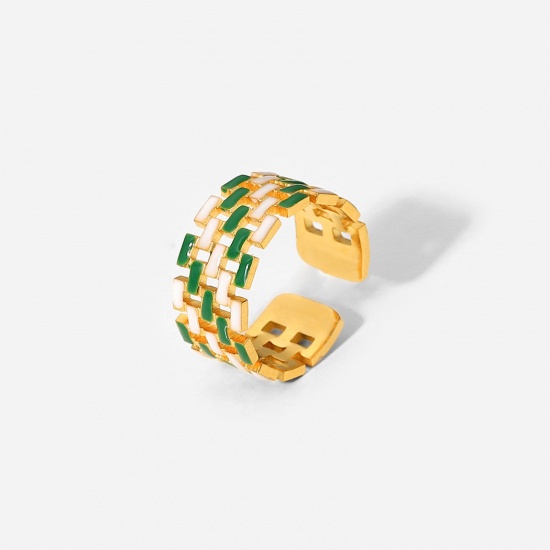 Bild von Umweltfreundlich Stilvoll Stilvoll 18K Gold Grün 304 Edelstahl Offen Verstellbar Emaille Ring Für Frauen 1 Stück