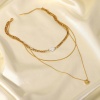 Picture of 1 Piece Vacuum Plating Stainless Steel Multilayer Layered Necklace 18K Real Gold Plated Heart Imitation Pearl 35.5cm(14") long