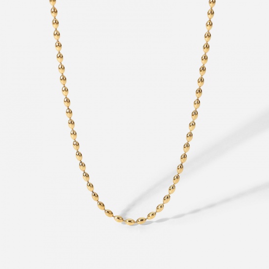 Picture of Eco-friendly Simple & Casual Exquisite 14K Gold Color 304 Stainless Steel Ball Chain Necklace For Women 41.5cm(16 3/8") long, 1 Piece
