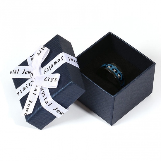 Picture of Stainless Steel Unadjustable Anti Anxiety Rings Blue & Black Rotatable 17.3mm(US Size 7), 1 Piece