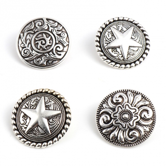 Picture of Zinc Based Alloy Galaxy Metal Sewing Shank Buttons Round Antique Silver Color At Random Mixed Carved 31mm Dia., 3 PCs