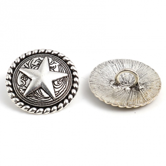 Picture of Zinc Based Alloy Galaxy Metal Sewing Shank Buttons Round Antique Silver Color At Random Mixed Carved 3.1cm - 3cm Dia., 3 PCs