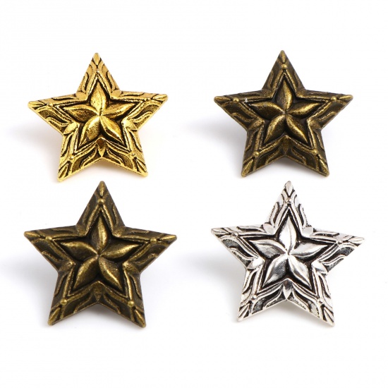 Picture of Zinc Based Alloy Galaxy Metal Sewing Shank Buttons Star At Random Color Mixed Flower Carved 3cm x 2.8cm, 3 PCs