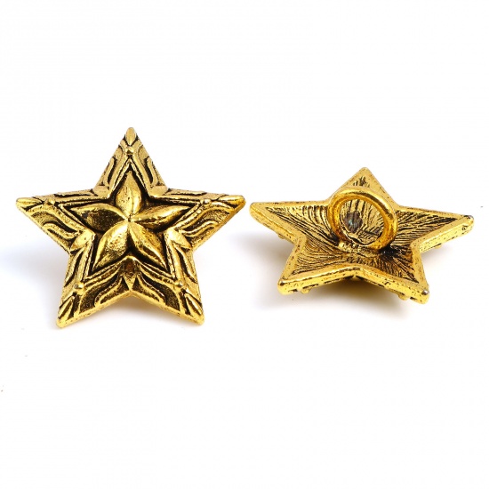 Picture of Zinc Based Alloy Galaxy Metal Sewing Shank Buttons Star Gold Tone Antique Gold Flower Carved 3cm x 2.8cm, 3 PCs
