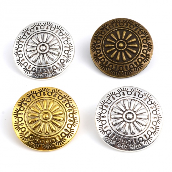 Picture of Zinc Based Alloy Metal Sewing Shank Buttons Round At Random Color Mixed Flower Carved 29mm Dia., 3 PCs