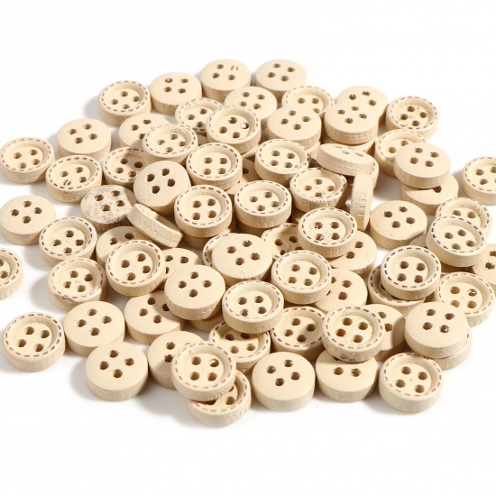 Picture of Wood Sewing Buttons Scrapbooking 4 Holes Round Creamy-White 10mm Dia., 100 PCs