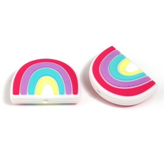 Picture of Silicone Weather Collection Spacer Beads Rainbow Multicolor About 25mm x 18mm, Hole: Approx 2.5mm, 2 PCs