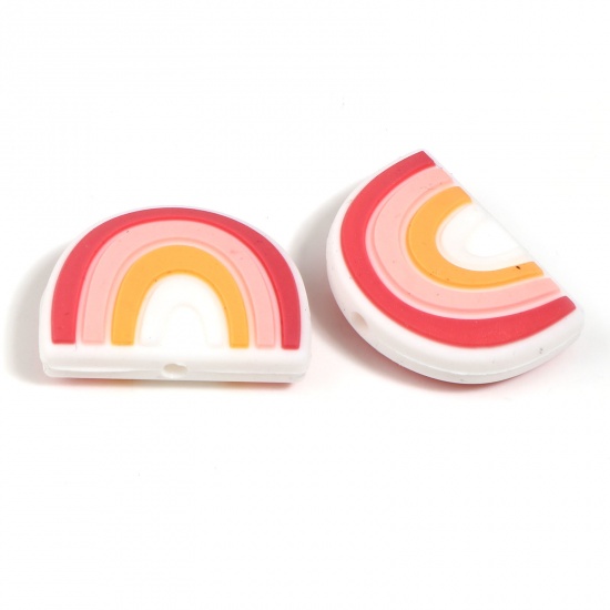 Picture of Silicone Weather Collection Spacer Beads Rainbow Pink About 25mm x 18mm, Hole: Approx 2.5mm, 2 PCs