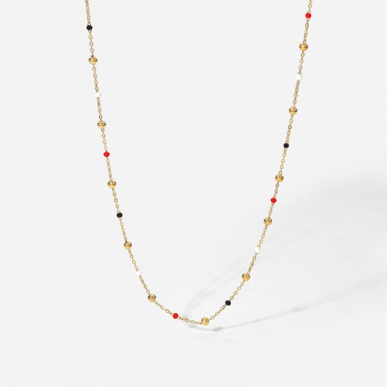 Picture of 1 Piece Vacuum Plating Stainless Steel Necklace 18K Real Gold Plated Round Enamel 40.5cm(16") long