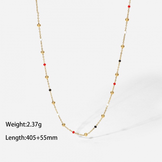 Picture of 1 Piece Vacuum Plating Stainless Steel Necklace 18K Real Gold Plated Round Enamel 40.5cm(16") long