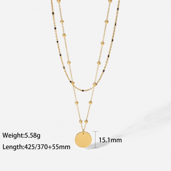 Picture of 1 Piece Vacuum Plating Stylish Simple 14K Real Gold Plated 304 Stainless Steel Ball Chain Round Multilayer Layered Necklace For Women Party 42.5cm(16 6/8") long