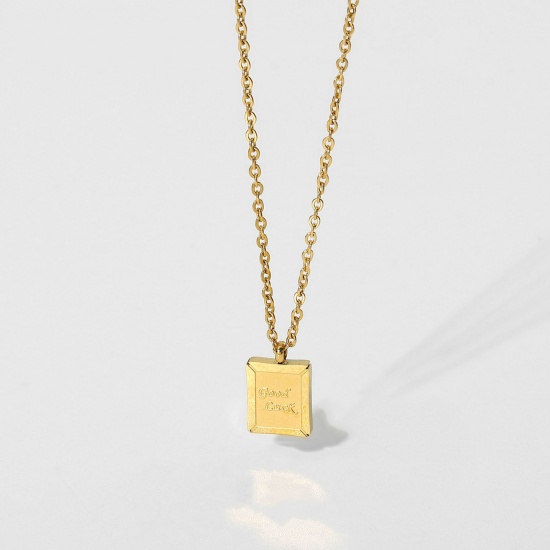 Picture of Eco-friendly Stylish Ins Style 18K Gold Color 304 Stainless Steel Rolo Chain Rectangle Message " GOOD LUCK " Pendant Necklace For Women 40cm(15 6/8") long, 1 Piece